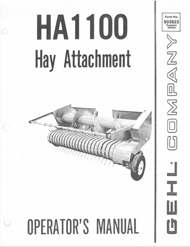 GEHL HA1100 HAY ATTACHMENT (903623A) OPERATOR MANUAL - PDF FILE