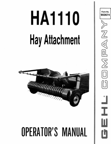 GEHL HA 1100 HAY ATTACHMENT (903674) OPERATOR MANUAL PDF DOWNLOAD