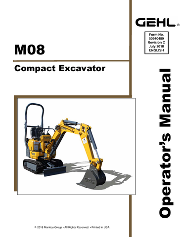 GEHL M08 CRAWLER EXCAVATOR (50940489C) OPERATOR MANUAL PDF DOWNLOAD