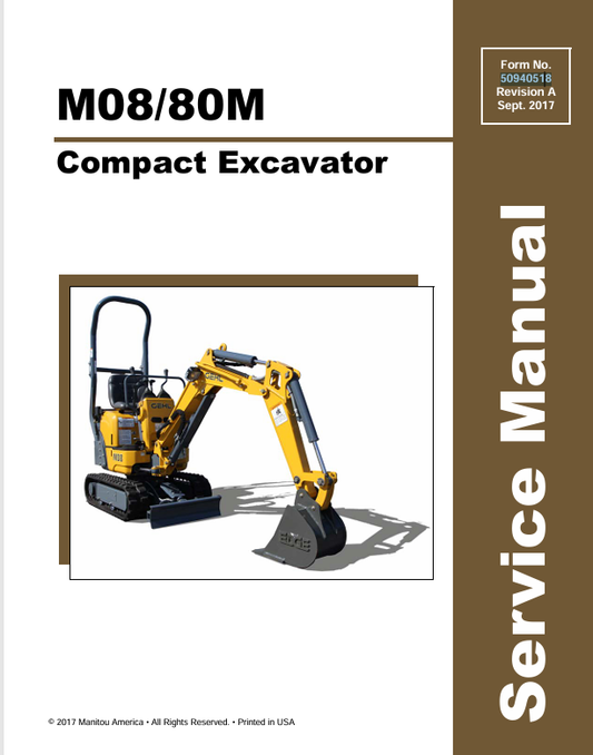 GEHL MO8, 80M COMPACT EXCAVATOR (50940518A) SERVICE MANUAL - PDF FILE