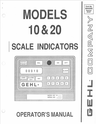GEHL MODELS 10 & 20 (904599) OPERATOR MANUAL PDF DOWNLOAD