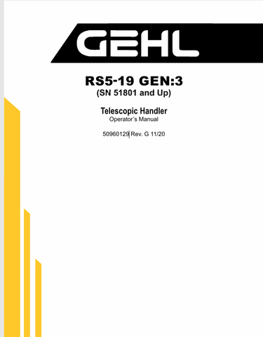 GEHL RS5-19 TELESCOPIC HANDLERS (50960129) OPERATOR MANUAL - PDF FILE