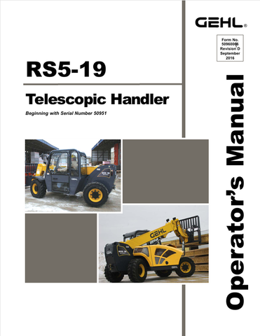 GEHL RS5-19 TELESCOPIC HANDLER (50960066D) OPERATOR MANUAL - PDF FILE