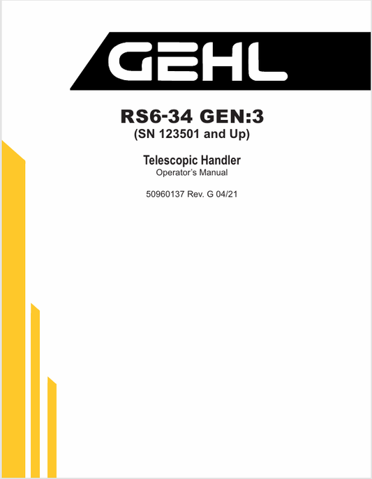 GEHL RS6-34 TELESCOPIC HANDLERS (50960137) OPERATOR MANUAL - PDF FILE