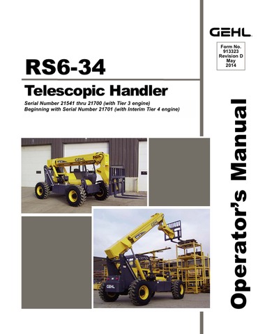 GEHL RS6-34 TELESCOPIC HANDLERS (913323D) OPERATOR MANUAL PDF DOWNLOAD