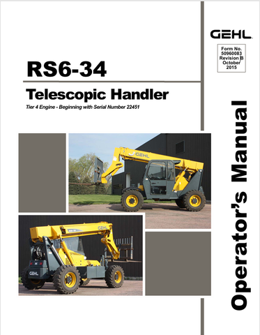 GEHL RS6-34 TELESCOPIC HANDLER (50960083) OPERATOR MANUAL - PDF FILE