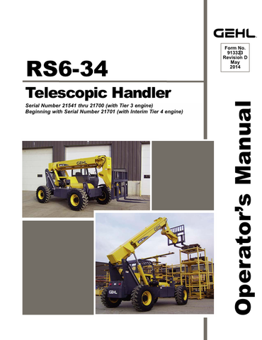 GEHL RS6-34 TELESCOPIC HANDLER (913323D) OPERATOR MANUAL - PDF FILE