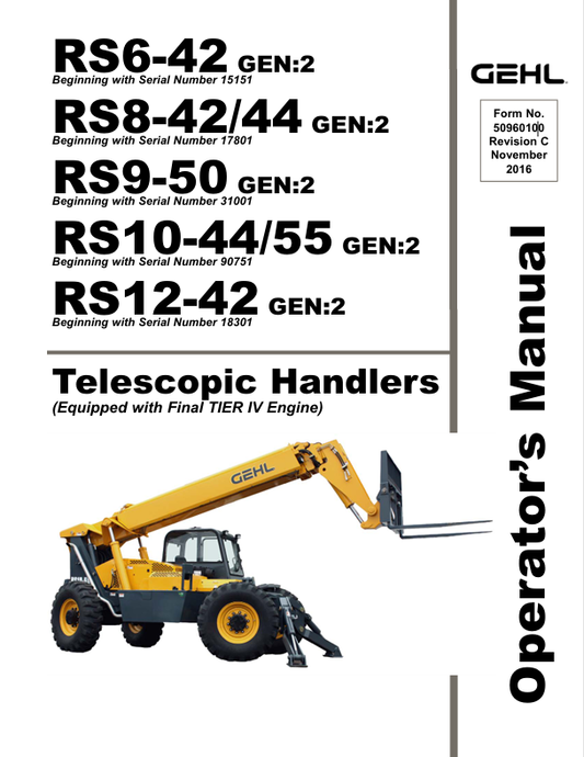 GEHL RS6-42, RS8-42/44, RS9-50 (50960100) OPERATOR MANUAL - PDF FILE