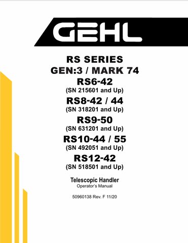 GEHL RS SERIES (50960138) OPERATOR MANUAL - PDF FILE