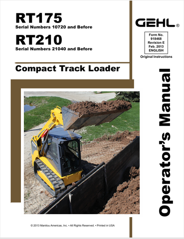 GEHL RT175, RT210 (918468) OPERATOR MANUAL - PDF FILE