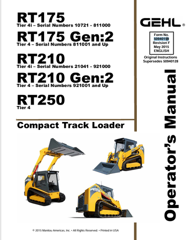 GEHL RT175, RT210, RT250 (50940159F) OPERATOR MANUAL PDF DOWNLOAD