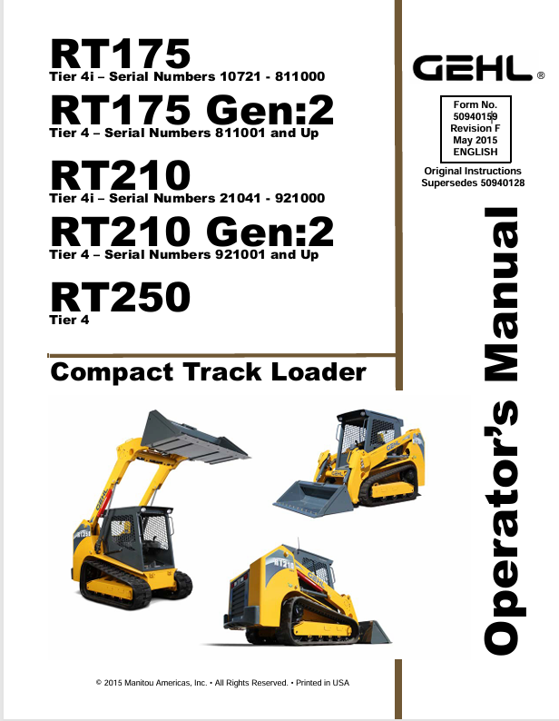 GEHL RT175, RT210, RT250 (50940159) OPERATOR MANUAL - PDF FILE