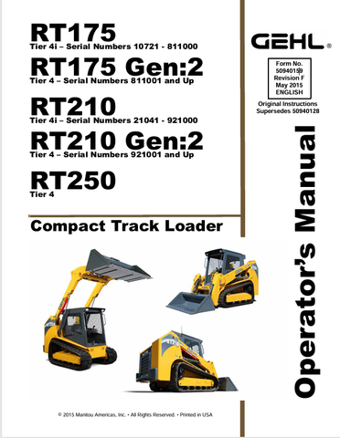 GEHL RT175, RT210, RT250 (50940159) OPERATOR MANUAL - PDF FILE