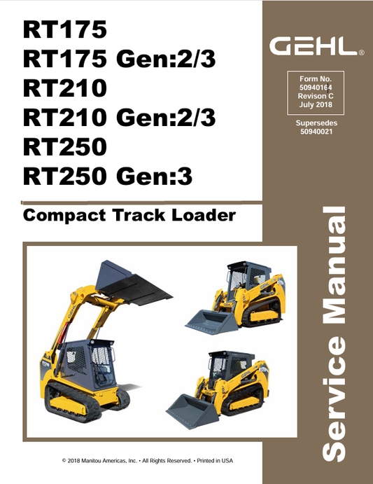GEHL RT175, RT210, RT250 (50940164) SERVICE MANUAL - PDF FILE