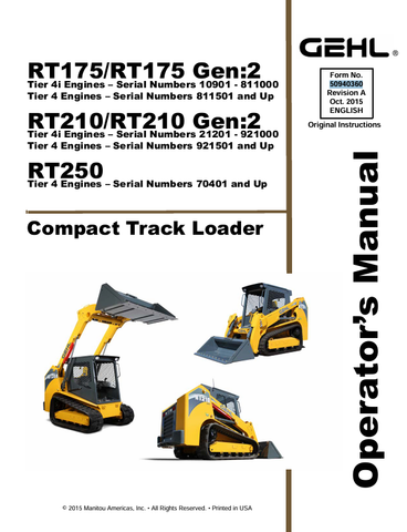 GEHL RT175, RT210, RT250 (50940360A) OPERATOR MANUAL PDF DOWNLOAD