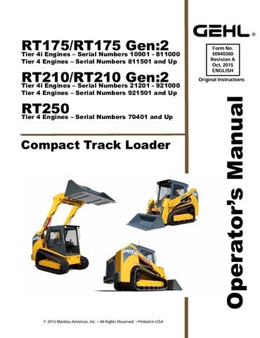 GEHL RT175, RT210, RT250 (50940360) OPERATOR MANUAL - PDF FILE