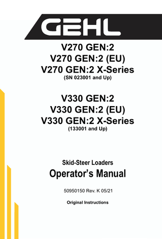 GEHL V270, V330 (50950150) OPERATOR MANUAL - PDF FILE