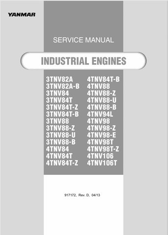 GEHL YANMAR ENGINES, TIER SERVICE MANUAL 917172D PDF DOWNLOAD