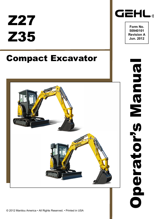 GEHL Z27, Z35 (50940101A) OPERATOR MANUAL PDF DOWNLOAD