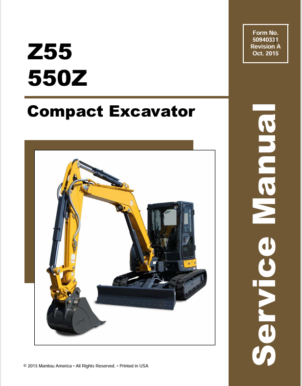 GEHL Z55, 550Z COMPACT EXCAVATOR (50940331A) SERVICE MANUAL - PDF FILE