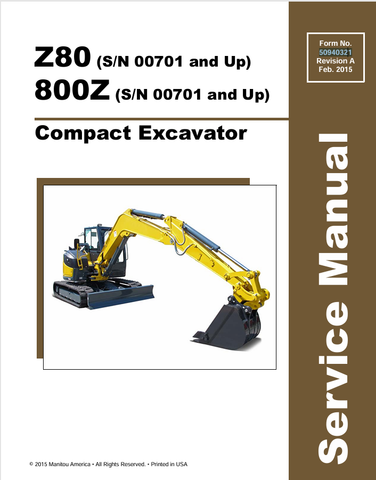 GEHL Z80, 800Z COMPACT EXCAVATOR (50940321A) SERVICE MANUAL - PDF FILE