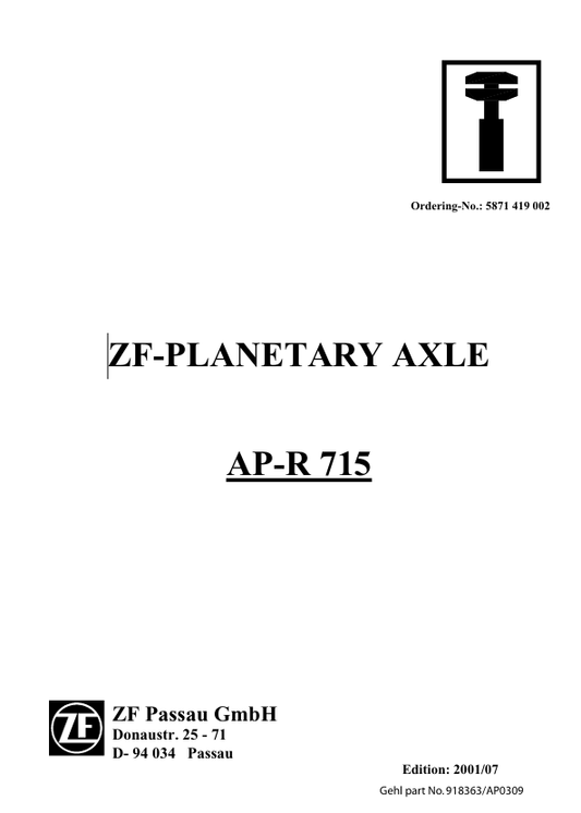 GEHL ZF PLANETARY AXLE AP-R 715 REPAIR MANUAL 918363 - PDF FILE