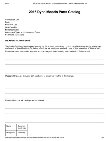 Unlock the full potential of your 2016 Harley-Davidson Dyna with the comprehensive Parts Catalog Manual (99439-16B) in PDF format. This essential resource provides detailed diagrams, part numbers, and specifications, making it easier than ever to find the right components for your bike. Whether you're a seasoned mechanic or a DIY enthusiast, this manual ensures you have all the information you need to maintain and customize your ride with confidence. Don't miss out on the opportunity to enhance your Harley 