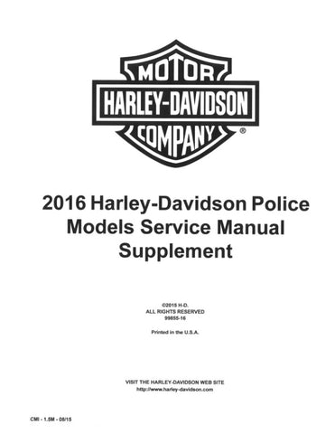 Unlock the full potential of your Harley-Davidson with the 2016 Police Supplement Service Manual (99855-16) in PDF format. This comprehensive guide is essential for any motorcycle enthusiast or professional, providing detailed insights into maintenance, troubleshooting, and repair specific to police models. With easy navigation and clear illustrations, you'll have the knowledge at your fingertips to keep your bike running smoothly and efficiently. Don't miss out on this invaluable resource ensure your ride 