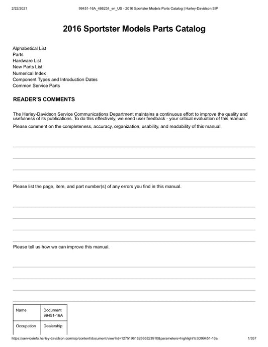 Unlock the full potential of your 2016 Harley-Davidson Sportster with the comprehensive Parts Catalog Manual (99451-16A) in PDF format. This essential resource provides detailed diagrams, part numbers, and specifications, making it easier than ever to find the right components for your bike. Whether you're a seasoned mechanic or a DIY enthusiast, this manual ensures you have the information you need to maintain and customize your Sportster with confidence. Don't miss out on the opportunity to enhance your r