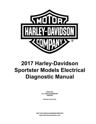Unlock the full potential of your 2017 Harley-Davidson Sportster with the comprehensive Electrical Diagnostic Manual (Part No. 94000392). This essential PDF file provides detailed schematics, troubleshooting tips, and step-by-step instructions to help you diagnose and resolve electrical issues with confidence. Whether you're a seasoned mechanic or a DIY enthusiast, this manual is your go-to resource for maintaining the performance and reliability of your beloved motorcycle. Don't let electrical problems hol