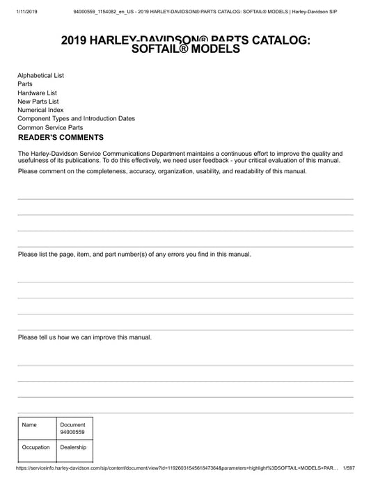 Unlock the full potential of your 2019 Harley-Davidson Softail with the comprehensive Parts Catalog Manual (94000559) in PDF format. This essential resource provides detailed diagrams, part numbers, and specifications, making it easier than ever to find the right components for your bike. Whether you're a seasoned mechanic or a DIY enthusiast, this manual ensures you have all the information you need to maintain and customize your ride with confidence. Don't miss out on the opportunity to enhance your Harle