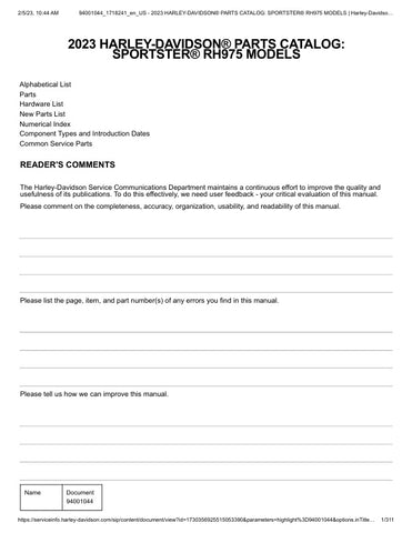 Unlock the full potential of your 2023 Harley-Davidson Sportster RH975 with the comprehensive Parts Catalog Manual (94001044) in PDF format. This essential guide provides detailed diagrams and specifications for every component, ensuring you have the information needed for maintenance, repairs, and upgrades. Whether you're a seasoned mechanic or a DIY enthusiast, this manual is your go-to resource for keeping your bike in peak condition. Don't miss out on the opportunity to enhance your riding experience