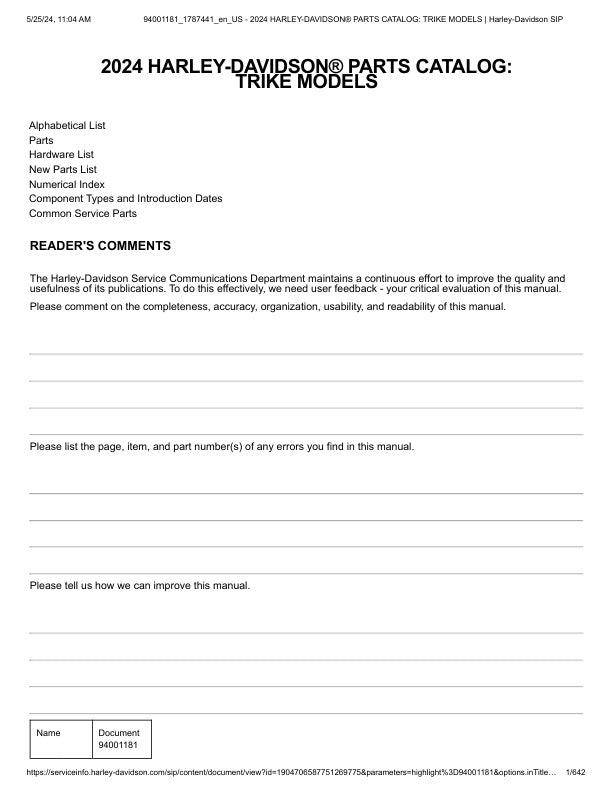Unlock the full potential of your ride with the HARLEY-DAVIDSON 2024 TRIKE PARTS CATALOG MANUAL (94001181) in PDF format. This comprehensive manual is your ultimate guide to finding the right parts and accessories for your trike, ensuring optimal performance and style. With detailed diagrams and specifications, you can easily navigate through the extensive range of components tailored specifically for your Harley-Davidson. Whether you're a seasoned mechanic or a passionate rider, this catalog is an essentia