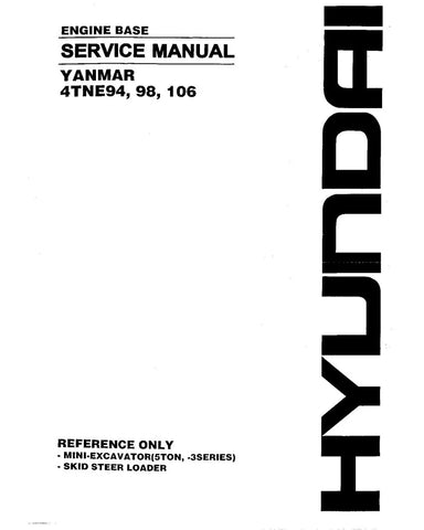 YANMAR 4TNE106, 4TNE106T, 4TNE94 AND 4TNE98 DIESEL ENGINE SERVICE MANUAL - PDF FILE