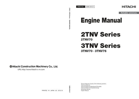 Unlock the full potential of your HITACHI 2TNV70, 3TNV70, and 3TNV76 engines with the comprehensive Engine Service Manual EABA-EN-01 (2019.04.11) in PDF format. This essential guide provides detailed instructions, diagrams, and troubleshooting tips to ensure optimal performance and longevity of your engine. Whether you're a seasoned mechanic or a DIY enthusiast, this manual is your go-to resource for maintenance and repair, helping you save time and money while keeping your equipment running smoothly. Don'