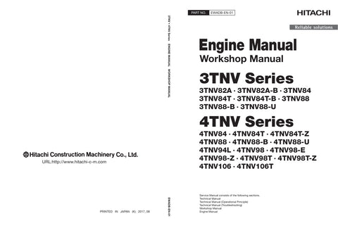 Unlock the full potential of your HITACHI 3TNV/4TNV series engine with the comprehensive service manual EWADB-EN-01, available in a convenient PDF format. This essential guide provides detailed insights into maintenance, troubleshooting, and repair procedures, ensuring your engine operates at peak performance. With easy navigation and clear illustrations, this manual is an invaluable resource for both professionals and DIY enthusiasts looking to enhance their engine knowledge and efficiency. Don't miss the 