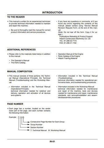  Unlock the full potential of your HITACHI EX550-5, EX600H-5, EX550LC-5, and EX600LCH-5 machinery with our comprehensive Service Manual PDF file. This essential resource provides detailed schematics, troubleshooting tips, and maintenance guidelines to ensure optimal performance and longevity of your equipment. With easy navigation and clear instructions, you can quickly access the information you need to keep your machines running smoothly. Invest in this invaluable tool today and enhance your operational e