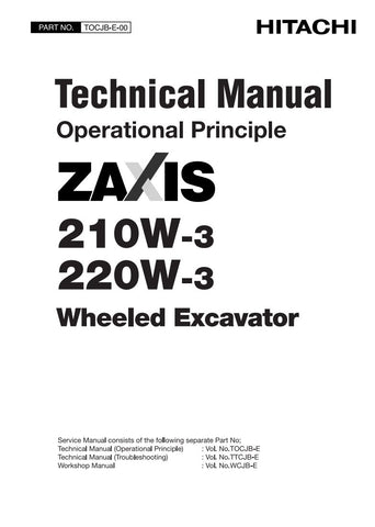 Unlock the full potential of your HITACHI ZAXIS ZX210W-3 and ZX220W-3 Wheel Excavators with our comprehensive Technical Manual (TOCJB-E-00). This PDF file is an essential resource for operators and maintenance professionals, providing detailed insights into the machinery's specifications, features, and operational guidelines.