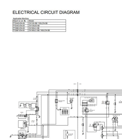 Unlock the full potential of your HITACHI machinery with the comprehensive Electrical Circuit Diagram Manual (TTDAD-EN-00) for models ZX130-5B, ZX130LCN-5B, ZX135US-5B, ZX160LC-5B, ZX180LC-5B, and ZX180LCN-5B. This PDF file is an essential resource for technicians and operators, providing detailed circuit diagrams that simplify troubleshooting and maintenance. Enhance your operational efficiency and reduce downtime with this invaluable tool, ensuring your equipment runs smoothly and effectively. Invest in y