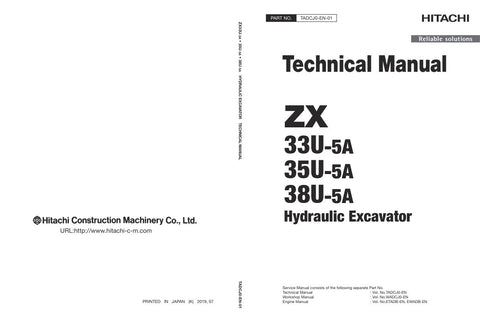 Unlock the full potential of your HITACHI ZX33U-5A, ZX35U-5A, and ZX38U-5A excavators with the comprehensive Technical Manual TADCJ0-EN-01 (2019.07.30) in PDF format. This essential resource provides detailed specifications, maintenance guidelines, and troubleshooting tips to ensure optimal performance and longevity of your machinery. With easy navigation and clear illustrations, this manual is a must-have for operators and technicians alike, empowering you to tackle any challenge with confidence. Enhance