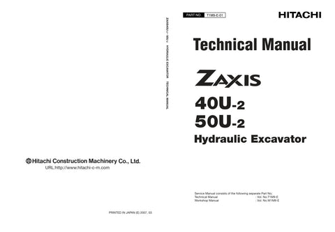 Unlock the full potential of your HITACHI ZX40U-2 and ZX50U-2 excavators with the comprehensive Technical Manual T1M9-E-01, available in a convenient PDF format. This essential resource provides detailed specifications, maintenance guidelines, and troubleshooting tips, ensuring your machinery operates at peak performance. With easy navigation and clear illustrations, this manual is designed for both seasoned operators and newcomers alike, making it an invaluable tool for maximizing efficiency and minimizing