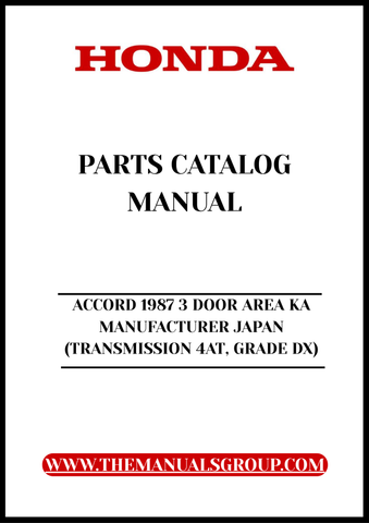 Discover the ultimate resource for your 1987 Honda Accord with our comprehensive Parts Catalog Manual. This PDF download is specifically designed for the 3-door model, featuring the reliable 4AT transmission and DX grade specifications. Whether you're a DIY enthusiast or a professional mechanic, this manual provides detailed diagrams and part numbers to simplify your repair and maintenance tasks.