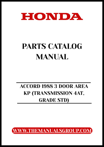 Discover the ultimate resource for maintaining and restoring your classic 1988 Honda Accord with our comprehensive Parts Catalog Manual. This PDF download is specifically designed for the 3-door area KP model featuring a 4-speed automatic transmission and standard grade specifications.