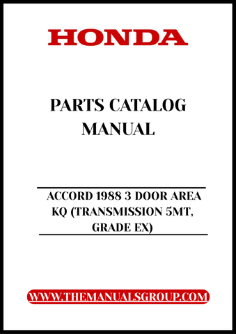 Discover the ultimate resource for maintaining and restoring your classic 1988 Honda Accord with our comprehensive Parts Catalog Manual. This PDF download is specifically designed for the 3-door area KQ model featuring a 5-speed manual transmission (Grade EX), ensuring you have all the necessary information at your fingertips.
