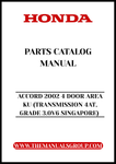 Unlock the full potential of your 2002 Honda Accord with our comprehensive Parts Catalog Manual, specifically designed for the 4-door model with a 3.0 V6 engine and 4AT transmission. This PDF download provides you with detailed diagrams, part numbers, and specifications, ensuring you have everything you need for maintenance and repairs at your fingertips.