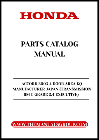 Discover the ultimate resource for your 2003 Honda Accord with our comprehensive Parts Catalog Manual. This PDF download is specifically designed for the 4-door model, featuring the reliable 2.4 Executive grade and a 6-speed manual transmission. Whether you're a DIY enthusiast or a professional mechanic, this manual provides detailed diagrams and specifications to help you identify and source the right parts for your vehicle.