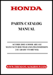 Unlock the full potential of your 2003 Honda Accord with our comprehensive Parts Catalog Manual, specifically designed for the 4-door VTI model manufactured in Thailand. This PDF download provides you with detailed diagrams and specifications, ensuring you have all the information you need for maintenance and repairs.
