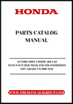 Discover the ultimate resource for your 2003 Honda Accord with our comprehensive Parts Catalog Manual. This PDF download is specifically designed for the 4-door VTI model manufactured in Thailand, ensuring you have access to accurate and detailed information tailored to your vehicle's specifications.