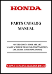 Unlock the full potential of your 2005 Honda Accord with our comprehensive Parts Catalog Manual, specifically designed for the 4-door model manufactured in Thailand. This PDF download provides detailed insights into the 5AT transmission and Grade 3.0SIR specifications, ensuring you have all the information you need for maintenance and repairs.