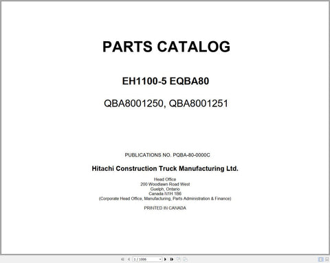 Hitachi EH1100-5 EQBA80 Rigid Dump Truck Parts Manual - PQBA-80-0000C